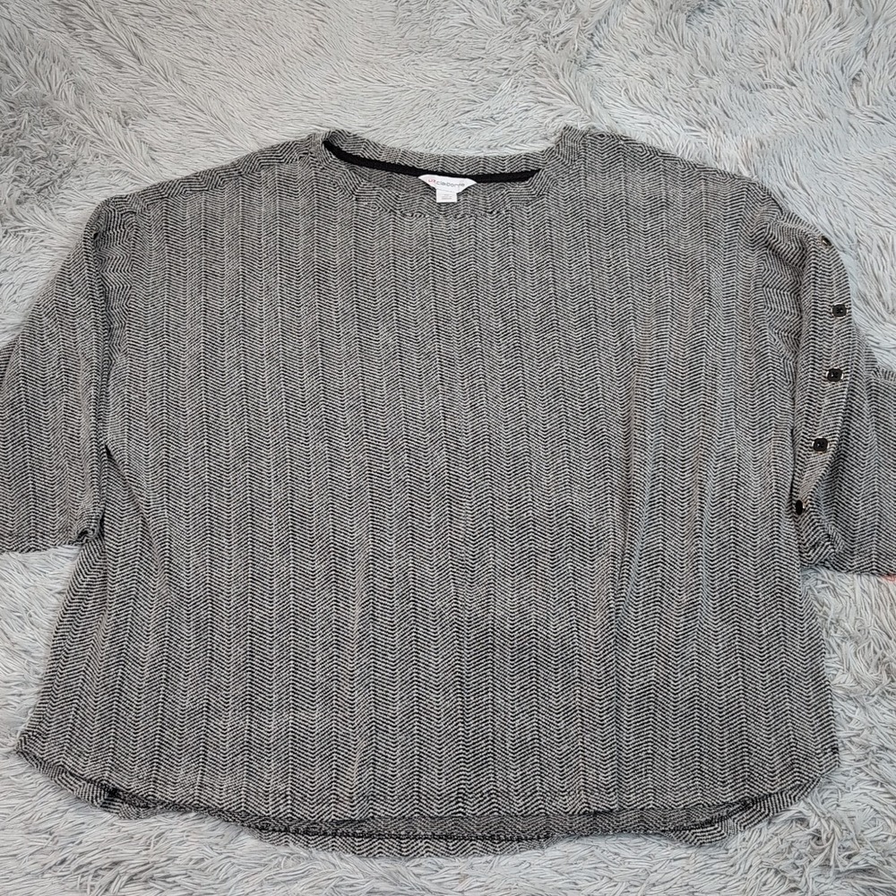 Liz Claiborne Sweater Womens 3X Gray Chevron Comfort Preppy Casual Stretch